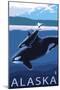 Alaska - Orca and Calf-Lantern Press-Mounted Art Print