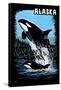 Alaska - Orca - Scratchboard-Lantern Press-Framed Stretched Canvas