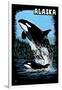 Alaska - Orca - Scratchboard-Lantern Press-Framed Art Print