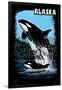 Alaska - Orca - Scratchboard-Lantern Press-Framed Art Print