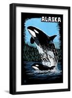 Alaska - Orca - Scratchboard-Lantern Press-Framed Art Print