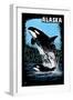 Alaska - Orca - Scratchboard-Lantern Press-Framed Art Print