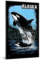 Alaska - Orca - Scratchboard-Lantern Press-Mounted Art Print