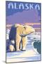 Alaska - Polar Bear at Sunrise-Lantern Press-Mounted Art Print