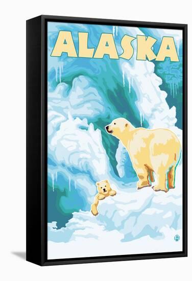 Alaska Polar Bears on Iceberg-Lantern Press-Framed Stretched Canvas