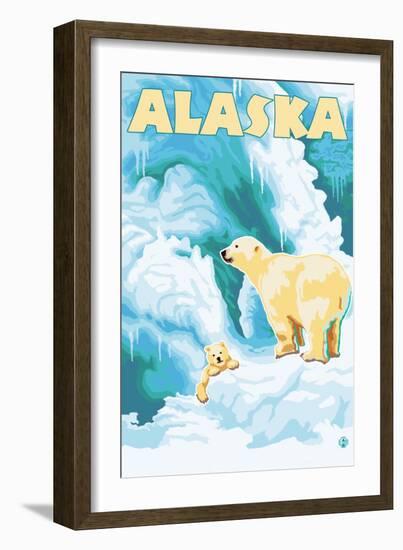 Alaska Polar Bears on Iceberg-Lantern Press-Framed Art Print