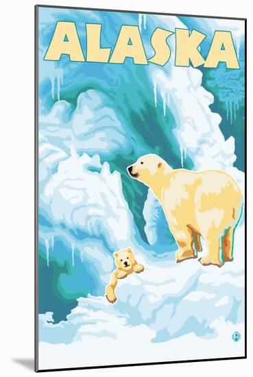 Alaska Polar Bears on Iceberg-Lantern Press-Mounted Art Print