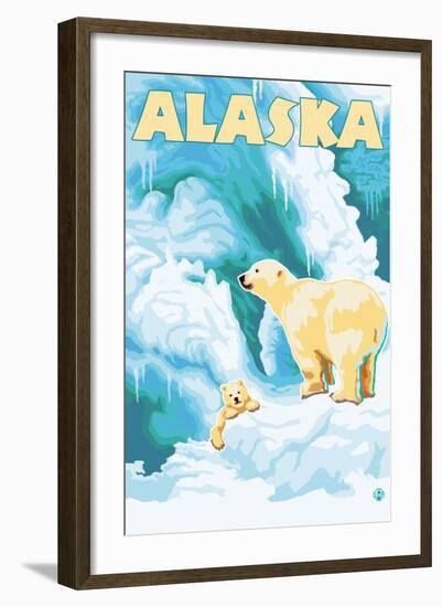 Alaska Polar Bears on Iceberg-Lantern Press-Framed Art Print