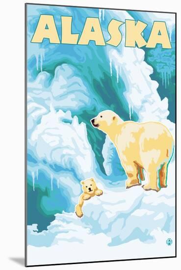 Alaska Polar Bears on Iceberg-Lantern Press-Mounted Art Print