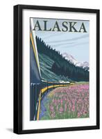 Alaska Railroad and Fireweed, Alaska-Lantern Press-Framed Art Print