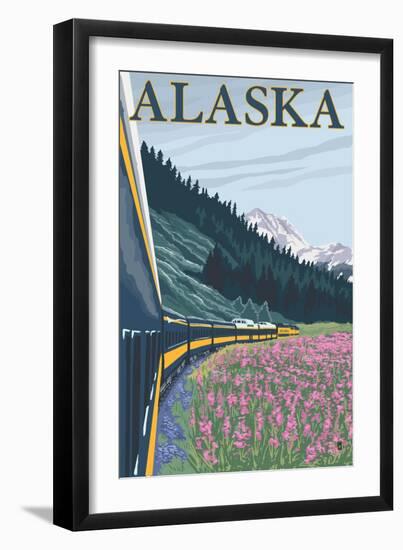 Alaska Railroad and Fireweed, Alaska-Lantern Press-Framed Art Print