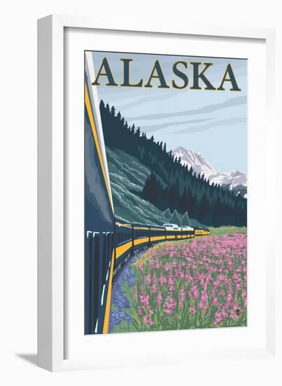 Alaska Railroad and Fireweed, Alaska-Lantern Press-Framed Art Print