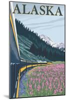 Alaska Railroad and Fireweed, Alaska-Lantern Press-Mounted Art Print