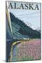 Alaska Railroad and Fireweed, Alaska-Lantern Press-Mounted Art Print