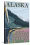 Alaska Railroad and Fireweed, Alaska-Lantern Press-Stretched Canvas