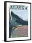 Alaska Railroad and Fireweed, Alaska-Lantern Press-Framed Art Print