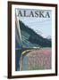 Alaska Railroad and Fireweed, Alaska-Lantern Press-Framed Art Print