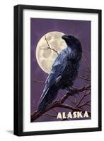 Alaska - Raven and Moon Purple Sky-Lantern Press-Framed Art Print