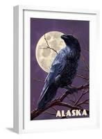 Alaska - Raven and Moon Purple Sky-Lantern Press-Framed Art Print