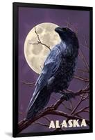 Alaska - Raven and Moon Purple Sky-Lantern Press-Framed Art Print