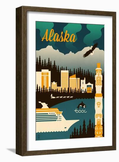 Alaska - Retro Skyline-Lantern Press-Framed Art Print