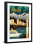 Alaska - Retro Skyline-Lantern Press-Framed Art Print
