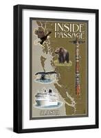 Alaska's Inside Passage Map-Lantern Press-Framed Art Print