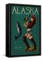 Alaska - Salmon Fisher Pinup Girl-Lantern Press-Framed Stretched Canvas