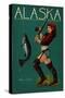 Alaska - Salmon Fisher Pinup Girl-Lantern Press-Stretched Canvas