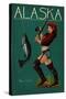 Alaska - Salmon Fisher Pinup Girl-Lantern Press-Stretched Canvas