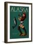 Alaska - Salmon Fisher Pinup Girl-Lantern Press-Framed Art Print