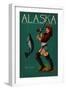 Alaska - Salmon Fisher Pinup Girl-Lantern Press-Framed Art Print