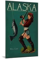 Alaska - Salmon Fisher Pinup Girl-Lantern Press-Mounted Art Print