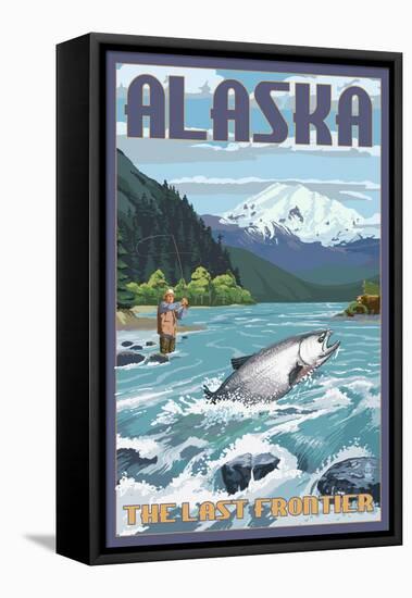 Alaska - Salmon Fisherman-Lantern Press-Framed Stretched Canvas