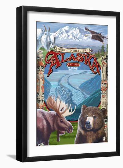 Alaska Scenes Montage-Lantern Press-Framed Art Print