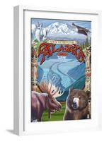 Alaska Scenes Montage-Lantern Press-Framed Art Print