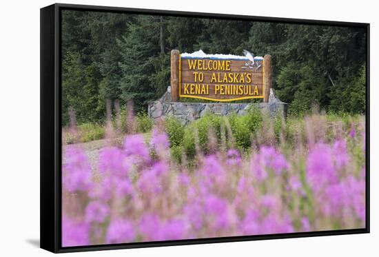 Alaska. Sign at Kenai Peninsula Entrance-Jaynes Gallery-Framed Stretched Canvas