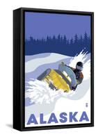 Alaska, Snowmobile Scene-Lantern Press-Framed Stretched Canvas