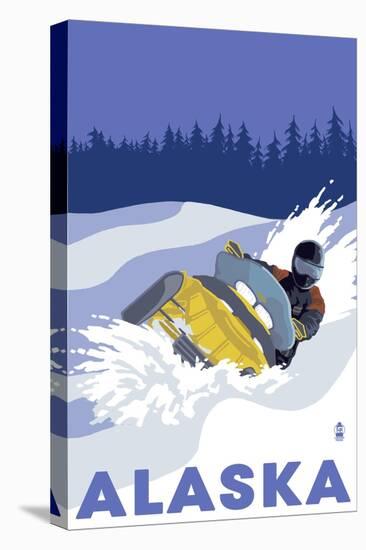 Alaska, Snowmobile Scene-Lantern Press-Stretched Canvas