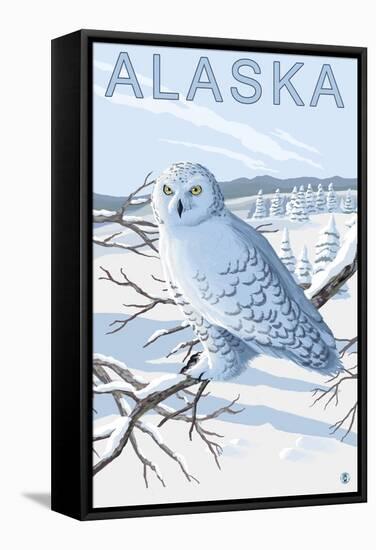 Alaska, Snowy Owl Scene-Lantern Press-Framed Stretched Canvas