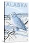 Alaska, Snowy Owl Scene-Lantern Press-Stretched Canvas