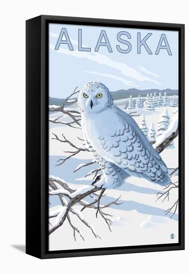 Alaska, Snowy Owl Scene-Lantern Press-Framed Stretched Canvas