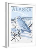 Alaska, Snowy Owl Scene-Lantern Press-Framed Art Print