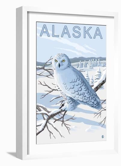 Alaska, Snowy Owl Scene-Lantern Press-Framed Art Print