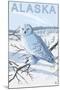 Alaska, Snowy Owl Scene-Lantern Press-Mounted Art Print