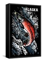 Alaska - Sockeye Salmon - Scratchboard-Lantern Press-Framed Stretched Canvas