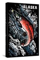 Alaska - Sockeye Salmon - Scratchboard-Lantern Press-Stretched Canvas