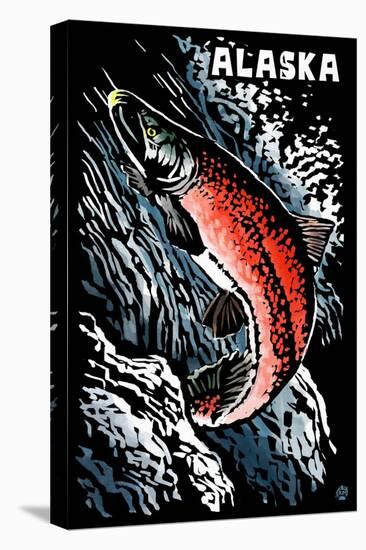 Alaska - Sockeye Salmon - Scratchboard-Lantern Press-Stretched Canvas