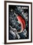 Alaska - Sockeye Salmon - Scratchboard-Lantern Press-Framed Art Print