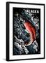 Alaska - Sockeye Salmon - Scratchboard-Lantern Press-Framed Art Print